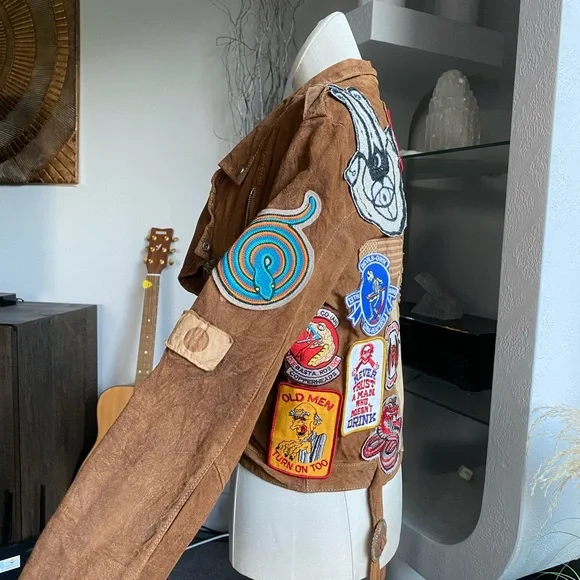 Giorgio Brato Suede Vintage Patches Biker Jacket Agatha NYC festival 60s 70s - Picture 12 of 16